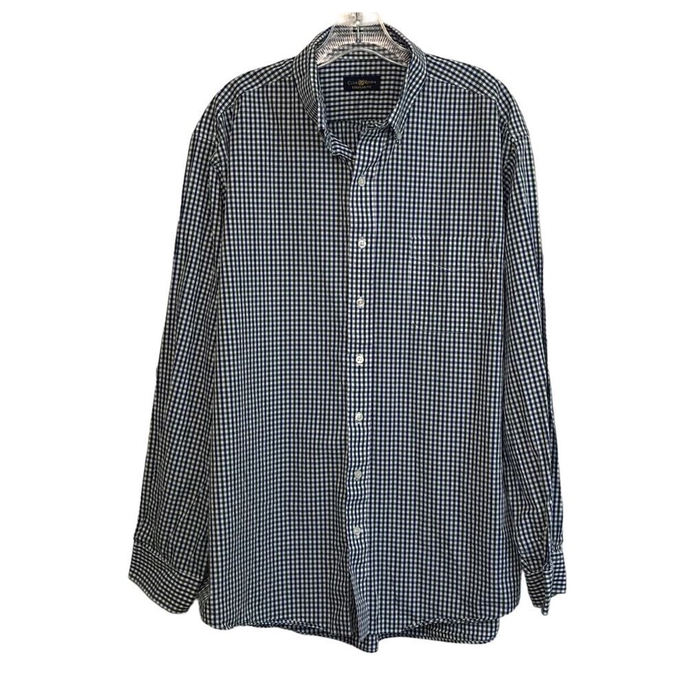 Club Room Regular Fit Long Sleeve Button Down Casual Shirt Blue Green White